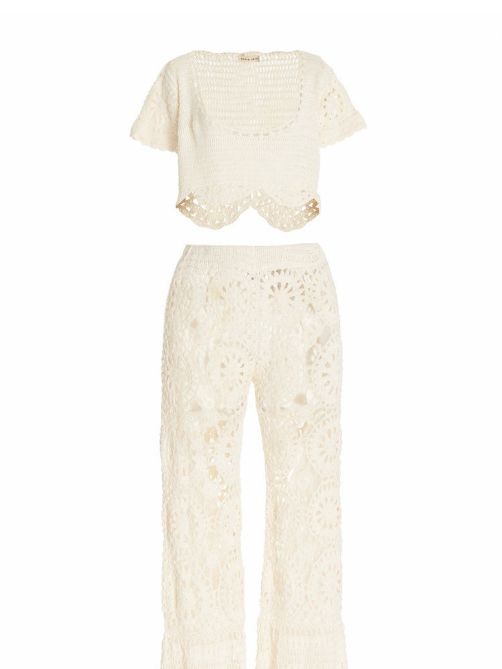Cream Crochet Two-Piece Swim Cover Set